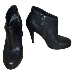 Cole Haan Heeled Harness Stiletto Booties Ankle Boots Black Leather SZ 6.5